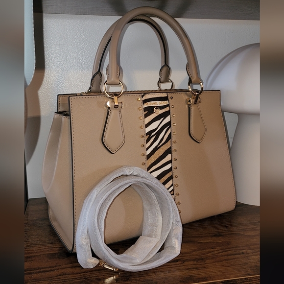 Michael Kors Marilyn Calf Hair Satchel Medium(Camel Multi)